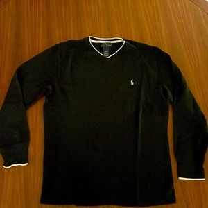 Polo by Ralph Lauren Black V Neck Sweater in Medium